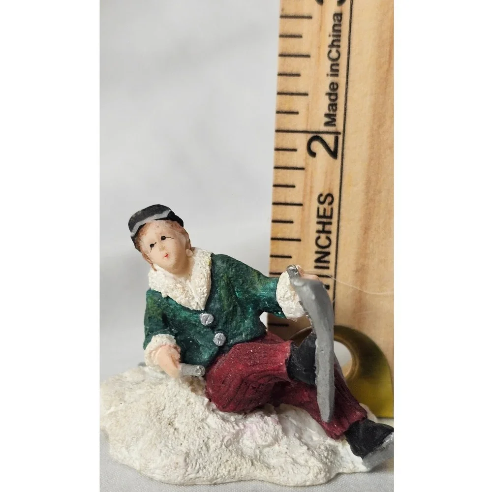 VTG 1994 Mervyns Christmas Village Boy Skiing Miniature Figurine 2 Inch Decor